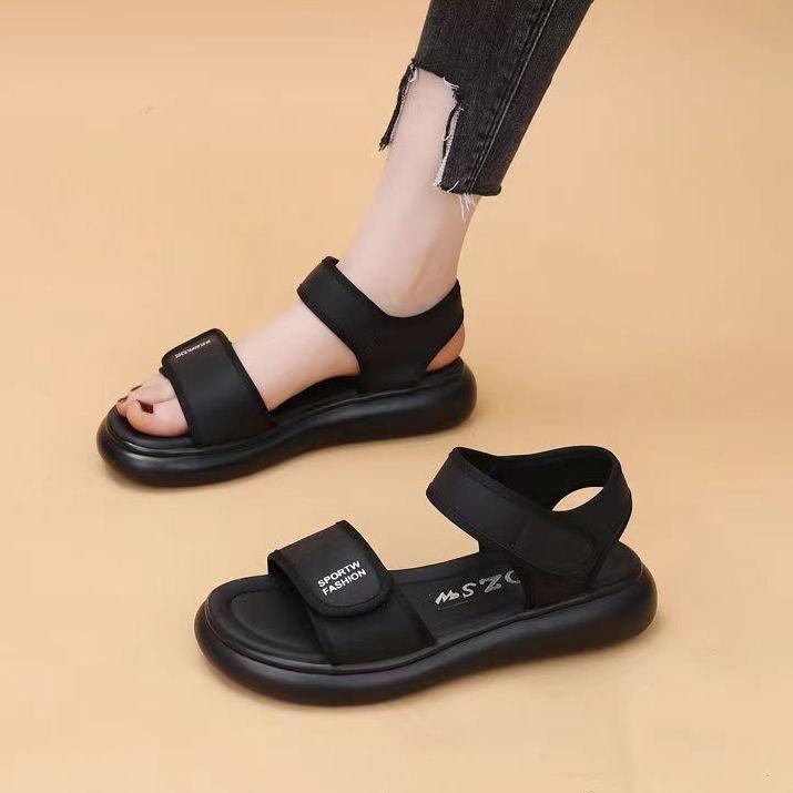 

Sports sandals women s summer 2025 new shit-stepping flat-bottomed Velcro pregnant women soft-soled non-slip Roman beach shoes 40
