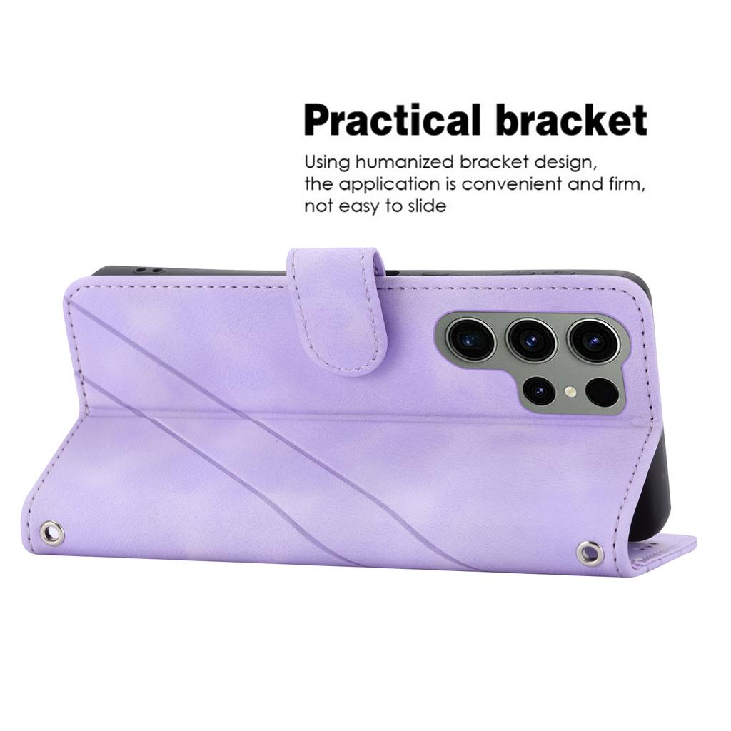 For Samsung Galaxy S25 Ultra Case Imprinted Line Leather Phone Cover with Handy Strap