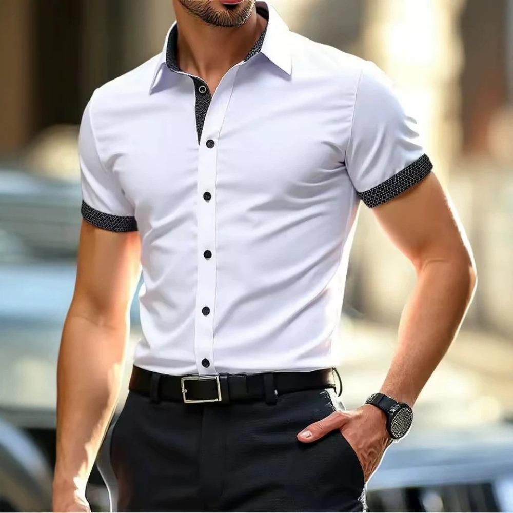 Camicia alla moda a maniche corte da uomo con pois a tinta unita Comoda stile hawaiano Casual Abbigliamento da uomo per l'estate