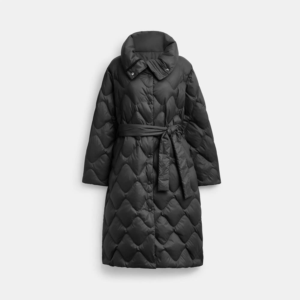 

Coach Quilted Long Puffer In Recycled Nylon Black Small