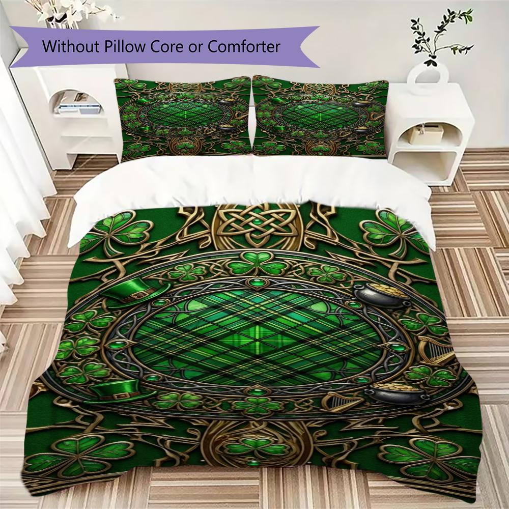 St.Patrick's Day Pattern Bedding Uilt Set Uilt Cover Pillowcase Home Decoration Birthday Gift (1 * Duvet Cover + 2 * Pillowcase  Without Core)75