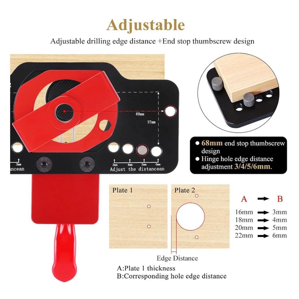 Cabinet Hinge Drilling Locator Carbide Drill Bit Door Hinge Installation Jig Quick Depth Setting 35mm for Woodworking Use