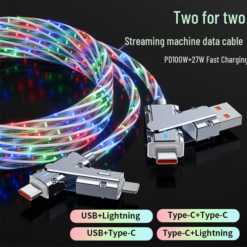 Glow-in-the-Dark Four-in-One Fast Charging Cable for Mobile and Car Use