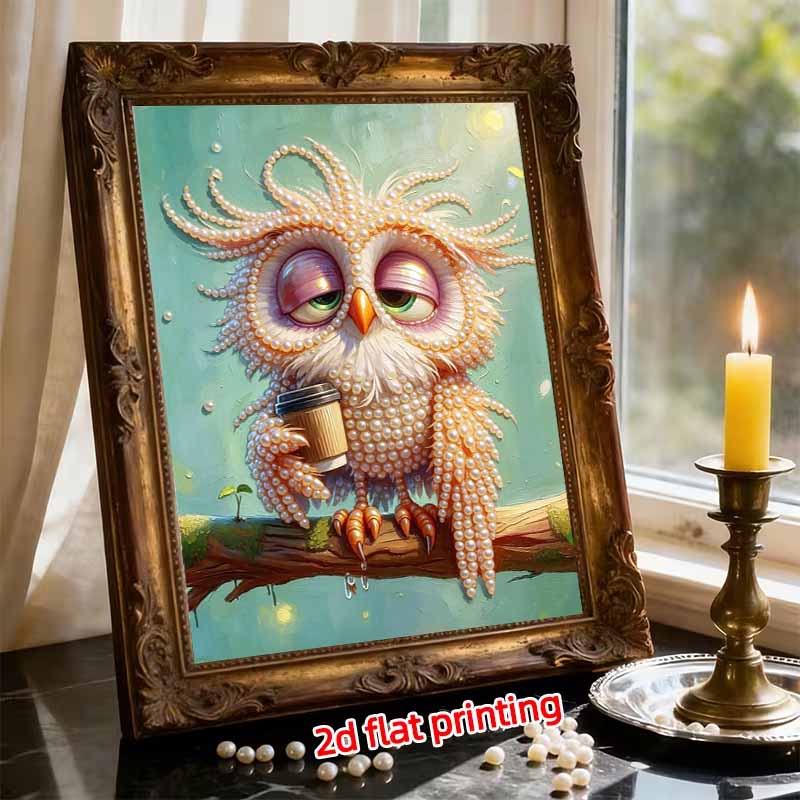 DIY Pearl Painting Canvas Owl Design Shiny 3D Bead Art Kit Creative Leisure Craft for Living Room Wall Decor