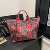 Letter tote bag, new transparent simple largecapacity handbag, retro plaid women's bag