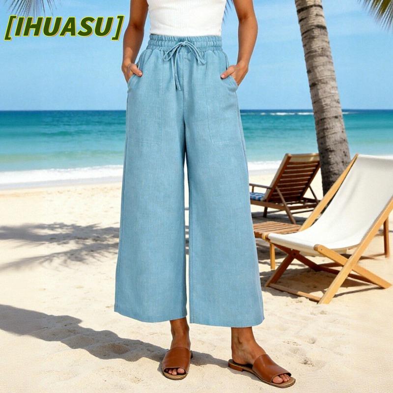 IHUASU Women's Fashion Casual Solid Color Print Pants & Capris