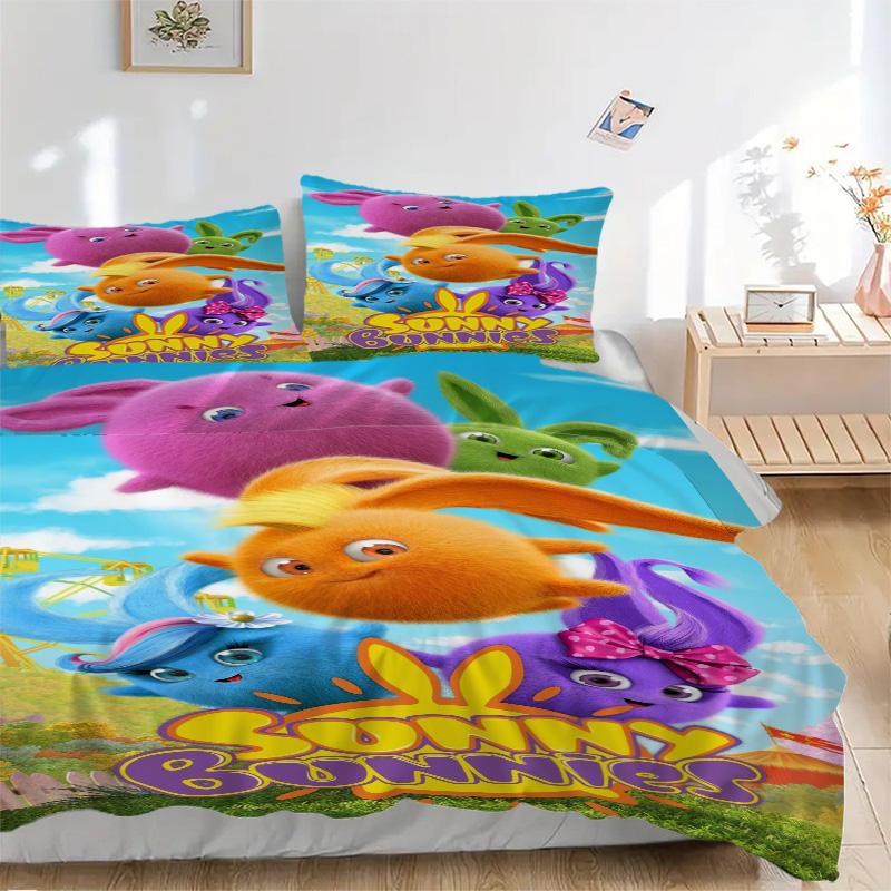 Sunny Bunnies Adventure Print 3Pcs Bedding Setduvet Cover With 2 Bedropillowcase Home Birthday Gift