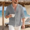 Abbigliamento Autunnale da Uomo per Uso Quotidiano Uomo Lino Americano Largo Hawaiano Casual Camicia a Bottoni Manica Lunga con Collo