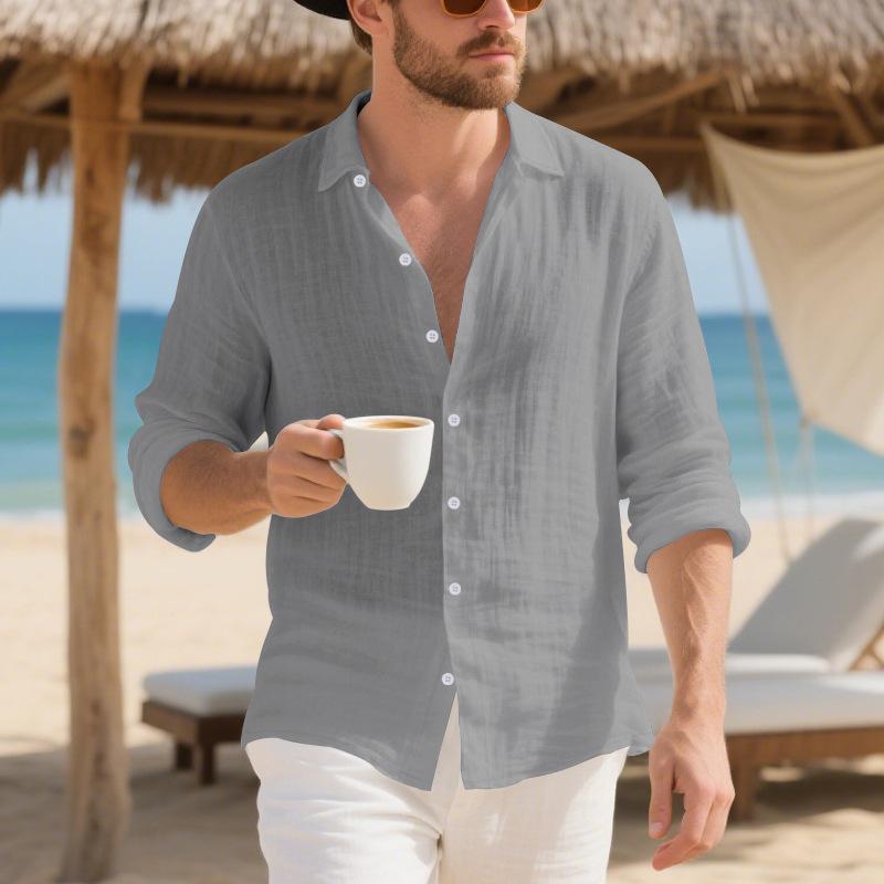 

Men s Fall Outfits for Daily Wear Men s Linen American Loose Hawaiian Casual Long-sleeved Button-down Lapel Shirt XXXL сірий
