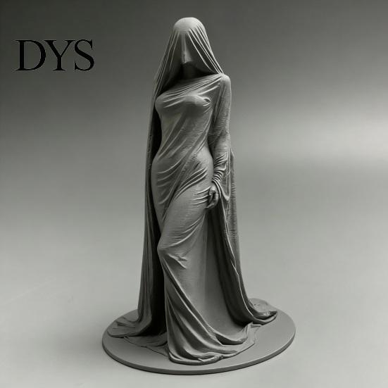 Stylish Desktop Display Statue Veiled Lady Ghost Statue, 3D Printed Shrouded Woman Sculpture, Gothic Hooded Mysterious Masked Figure Reaper Figurine,