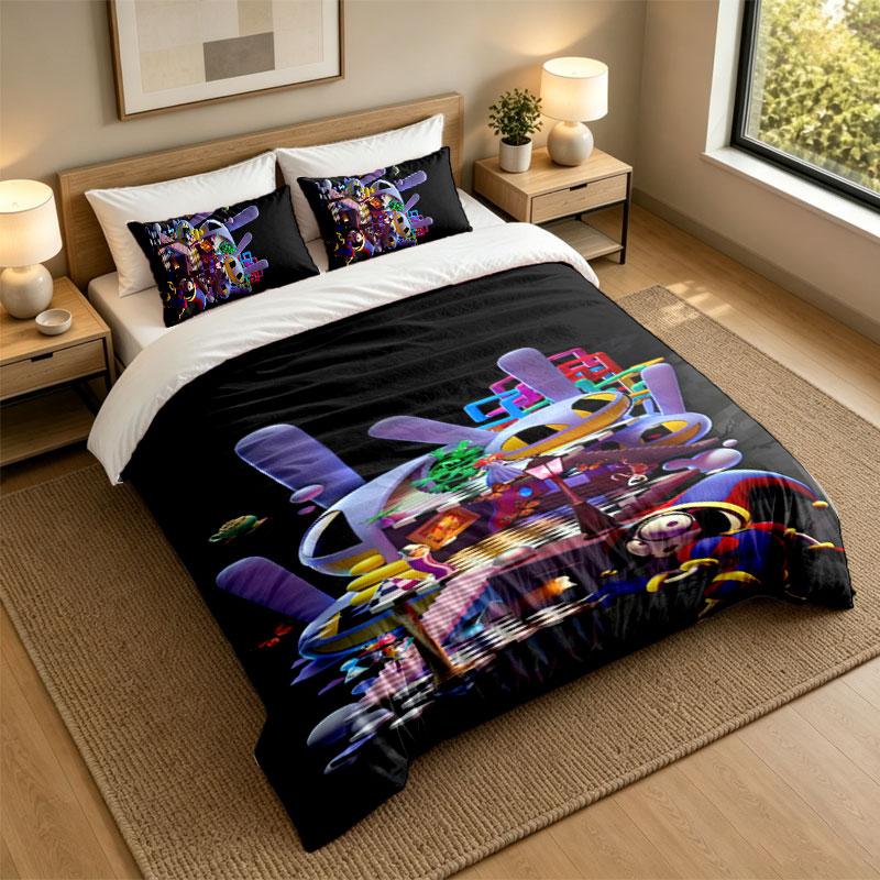 3Pcs Bedding SetThe Amazing Digital Circus Soft Bed Sheet and Two Pillowcases Home Bedroom Decor
