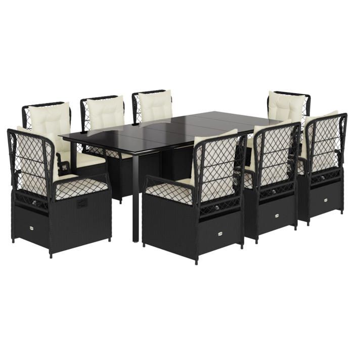 VidaXL Garden Dining Set 9pcs Cushions Black Woven Resin 3262970