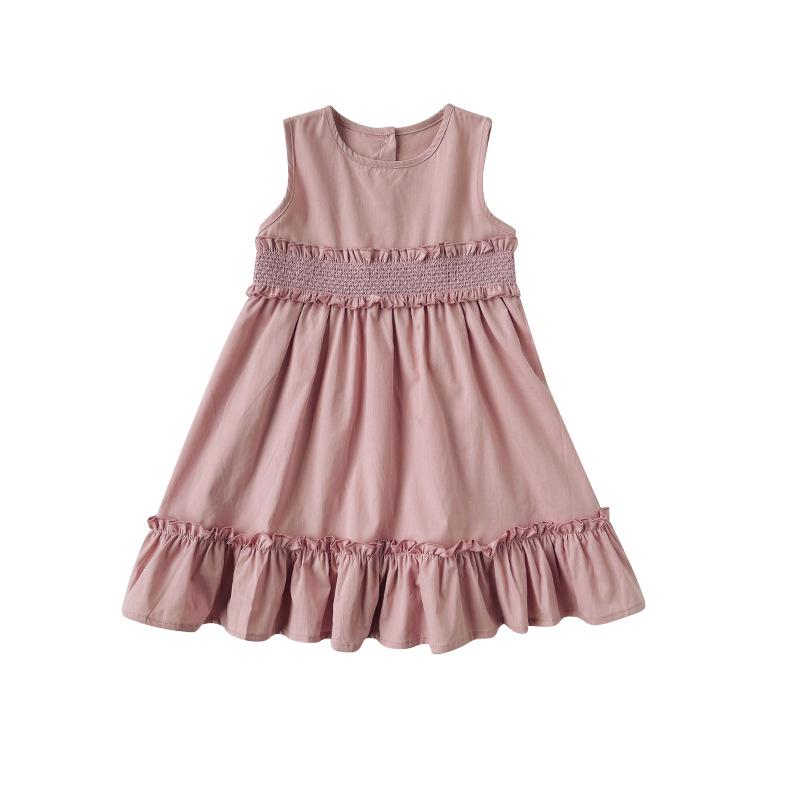 2026 Summer Korean-Style Ruched Sleeveless Girls' Dress