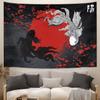 Raoycla Japanese Anime Tapestry, Red and Black Yin Yang Koi Fish Tapestries, Cherry Blossom Cool Asian Mens Masculine Art Tapestry Hanging for