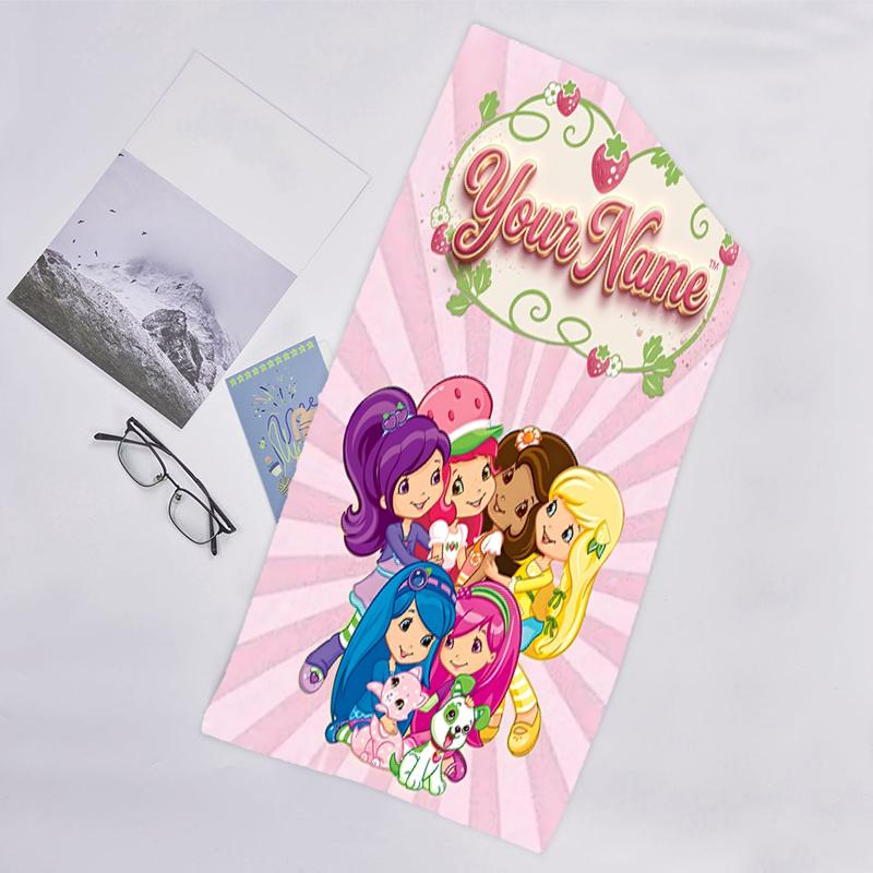 1pc Princess Strawberry Beach Towel with Custom Name, Beach and Seaside Swimming Pool Equipment, Fashion Pattern, Rectangular, Travel Essential
