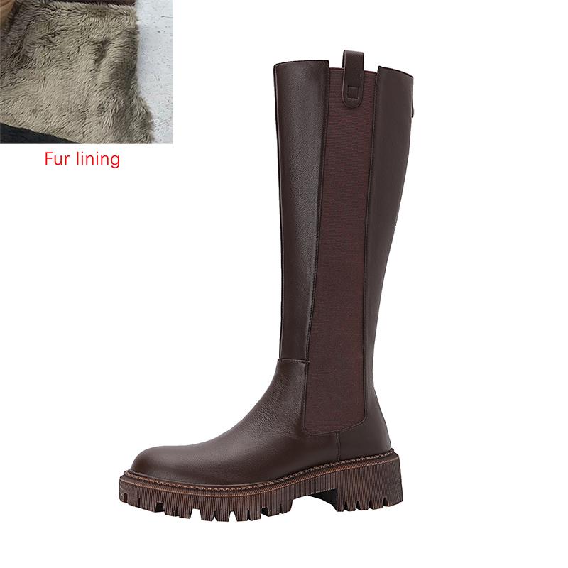 

Мода 2025 Осень Зима Новые Женские Высокие Сапоги Ботинки Челси Коровья Кожа Круглый Носок Каблук Женские Сапоги До Колена Женская Обувь Молния 40