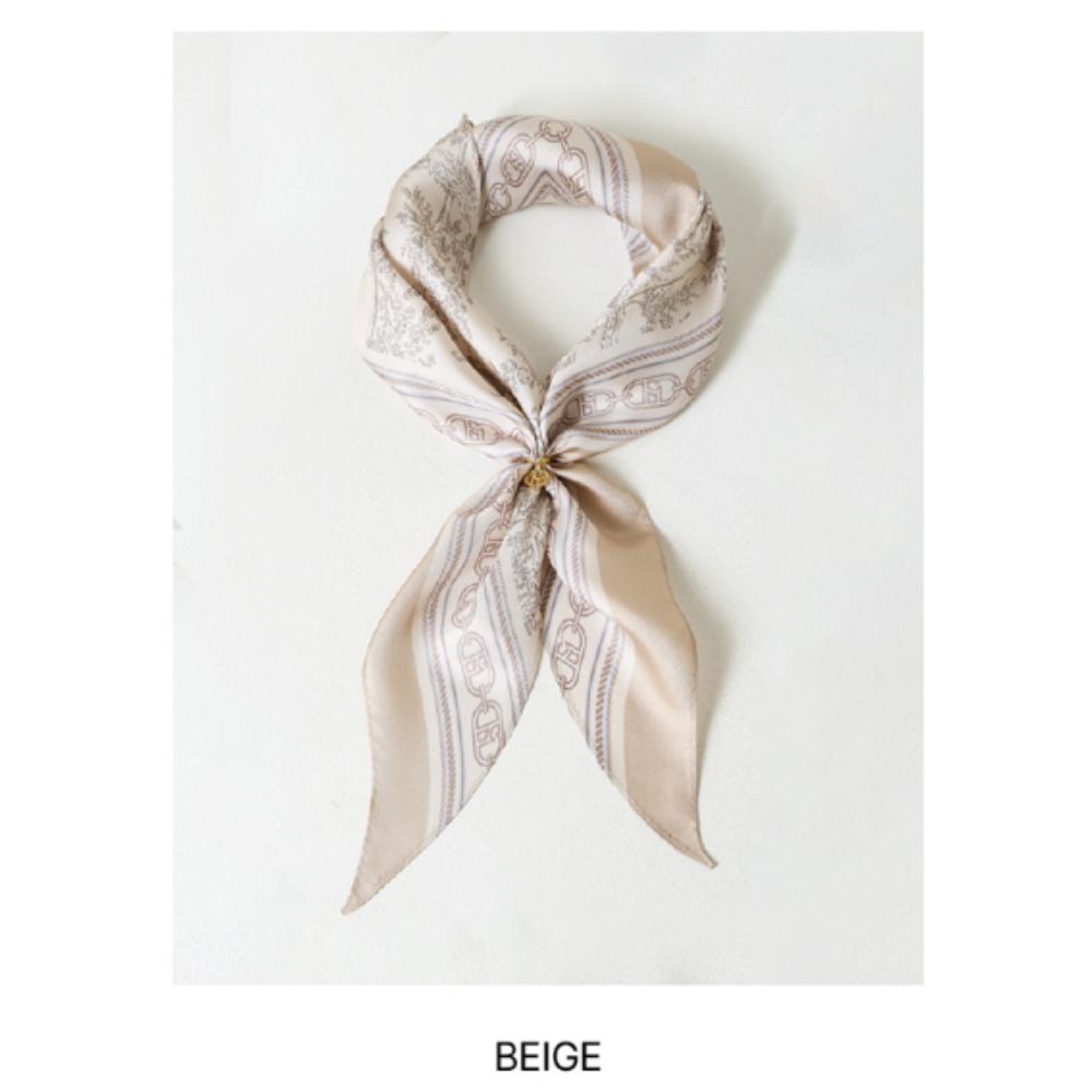 HAZZYS Toile De Jouy Beige Triangle Ring Silk Scarf