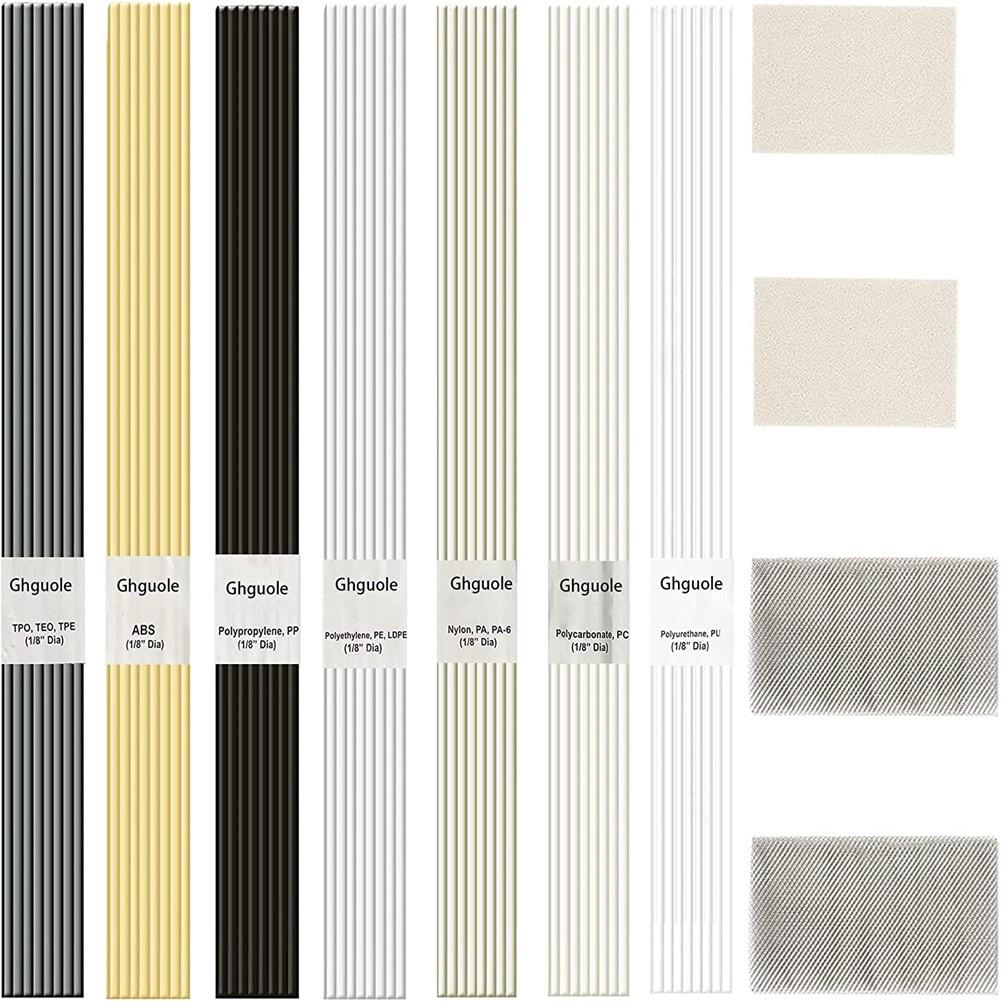 

60X 13 дюймов, 7 типов пластиковых сварочных стержней с сеткой из нержавеющей стали и наждачной бумагой