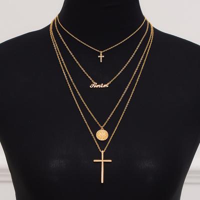 3 Styles Boho Mixed Golden Cross Notre Dame Rose Multi-layer Necklace Woman Classic Fashion Jewelry Accessories Gift Collares