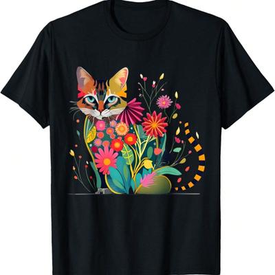 Atemberaubende Katze in Wildblumen Cottagecore Ästhetik Katzenliebhaber T-Shirt