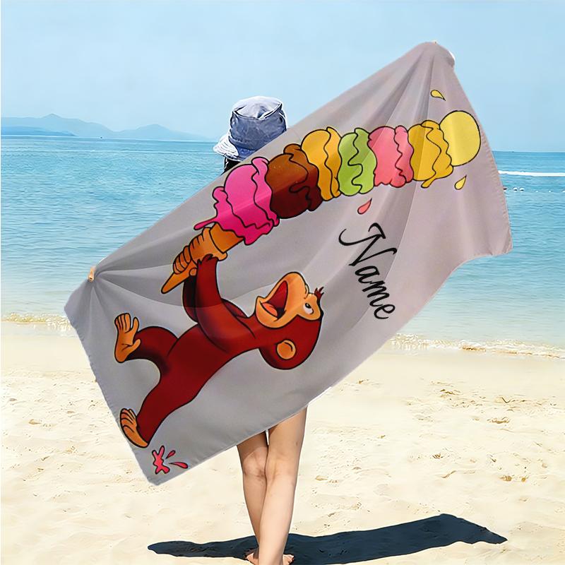 Personalized Curious Monkey Adventures Beach Towel Microfiber Beach Towel Thin Absorbent for Beach Swimming Yoga Bath Sports. 0910356