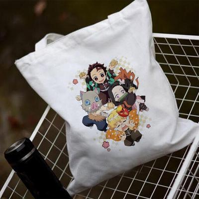 Omuzdan askili çanta Kawaii Anime Hayalet Avcısı Kanvas Çanta Çanta Kadın Harajuku Yumuşak Depolama Yeniden Kullanılabilir Yüksek Kapasiteli Alışveriş Çantası