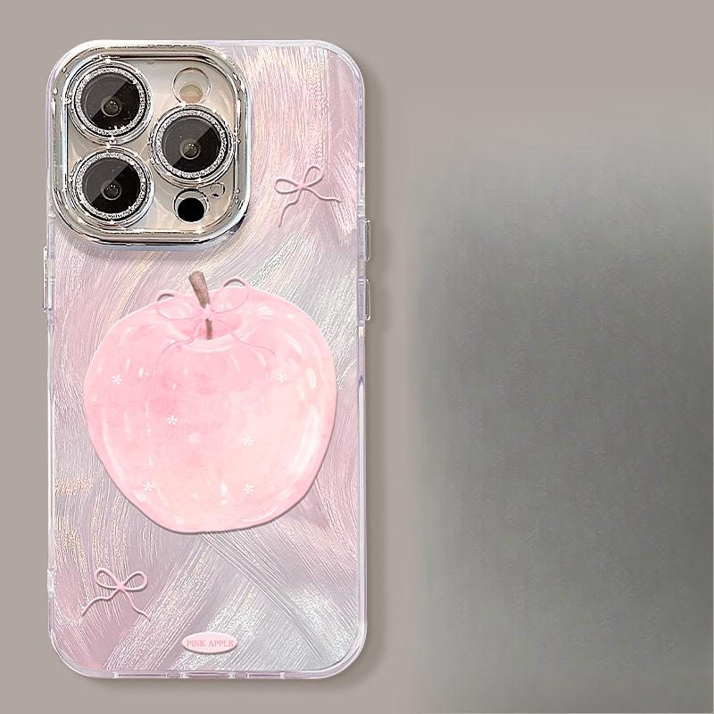 Green Apple Bracelet for Apple 16 Mobile Phone Case Huawei Pura70pro Feather Yarn 15 Full-pack Lens Film X