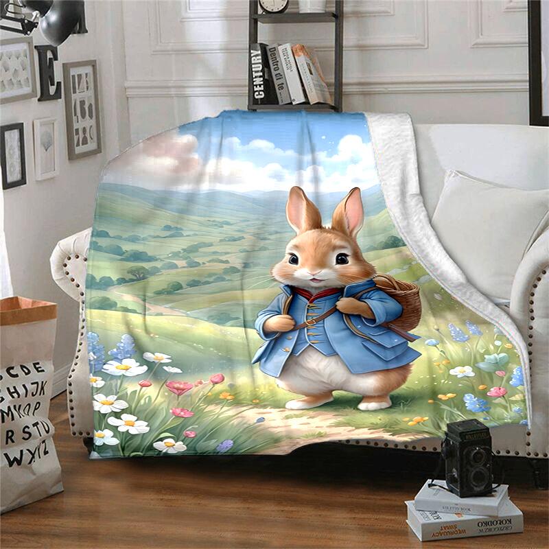 Peter Rabbit Flannel Blanket Soft Warm All-Season Throw, Design for Camping, Car Travel, Hiking Sofa, Bed, Office Perfect Gift for Parties