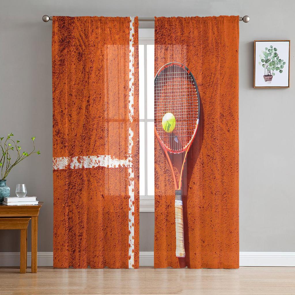 Design Poster Retro Per Torneo di Tennis Tende Chiffon Trasparenti per Soggiorno Camera da Letto Tenda per Finestra Voile Tulle Cortinas