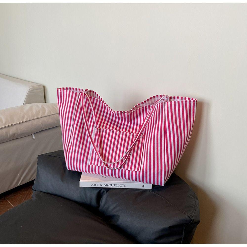Lightweight Striped Tote Bags Classic Design Shopping Bag Fashion Striped Shoulder Bag  Handbag