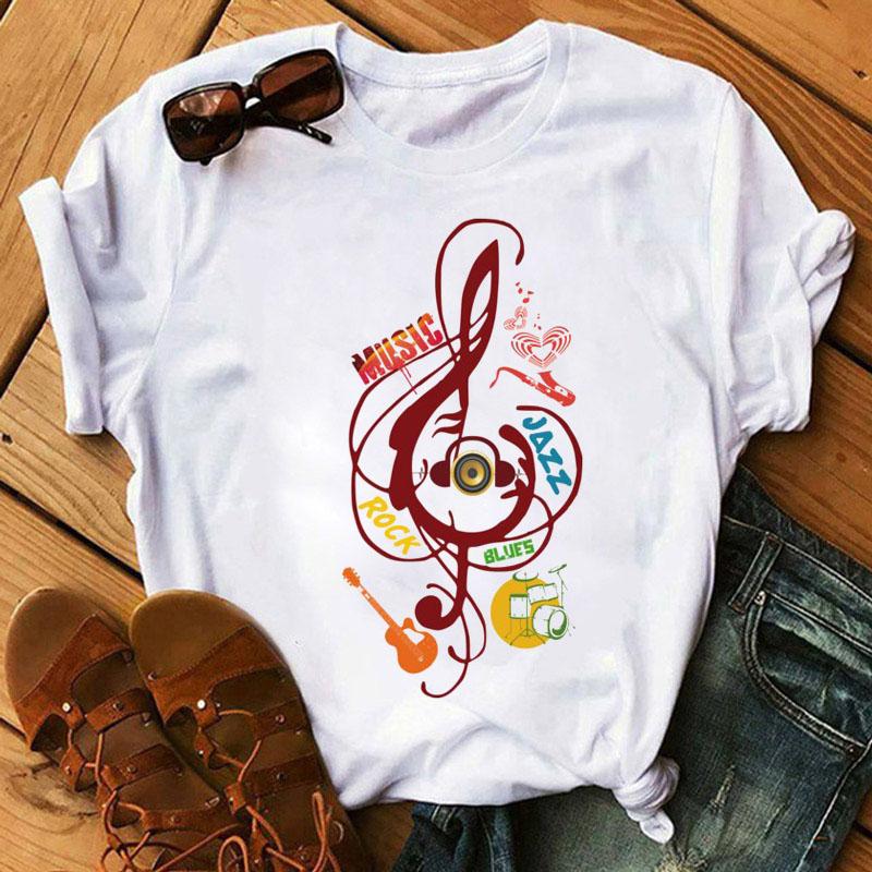 Music Note Heart Pinted T Shirt Fashion Women T Shirt 90S Girls Ladies Tops Cute Short Sleeve Tee Shirts Women T-Shirt Clothing