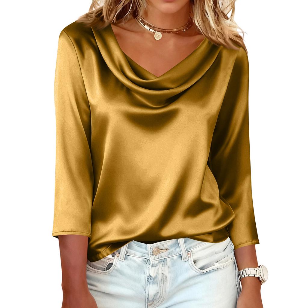 Bluse Für Damen Festlich 3/4 Langarm Hemden Business Casual Outfit Oberteile
