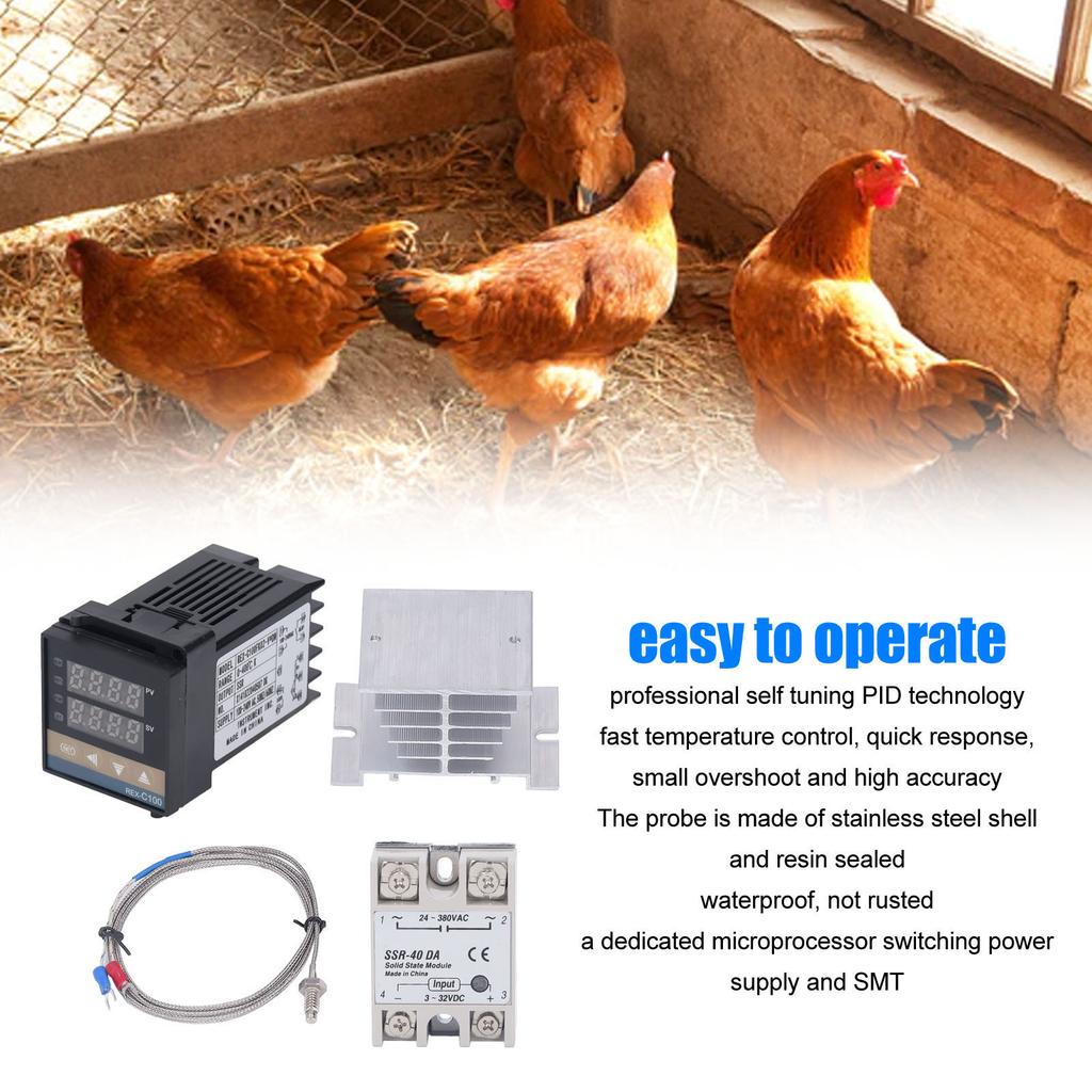 PID Temperature Controllers Kit 0‑400 celsius Waterproof High Accuracy REX C100 Temperature Controller for Farm 100V‑240V