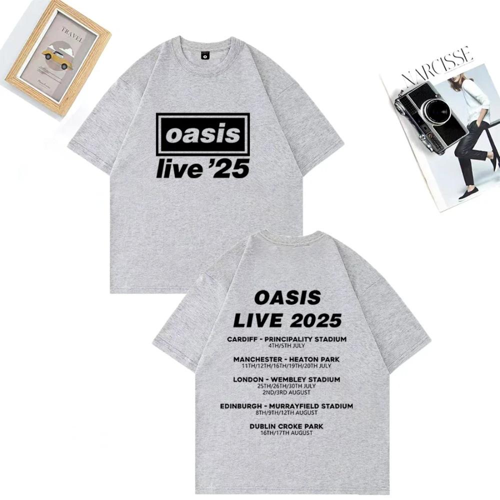 OASIS Live 25 Tour 2025 Koszulka Vintage Męska Damska Casual Bawełniana Koszulka Ubrania Hip Hop Streetwear Koszulki z Krótkim Rękawem Prezent dla Fanów