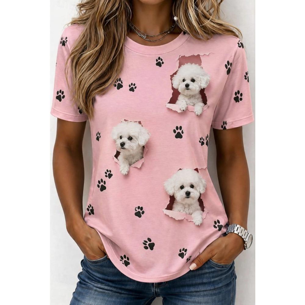 Fashion Women Retro Creative Dog Pattern Print T Shirt Funny Casual O-neck Short Sleeves T-shirt Summer Female Tee Shirt