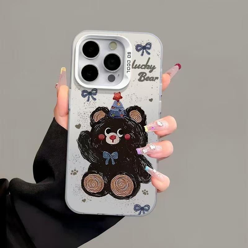 The new cute bear is suitable for iphone17 mobile phone case Apple 15promax/16 anti-drop 13pro12mini.