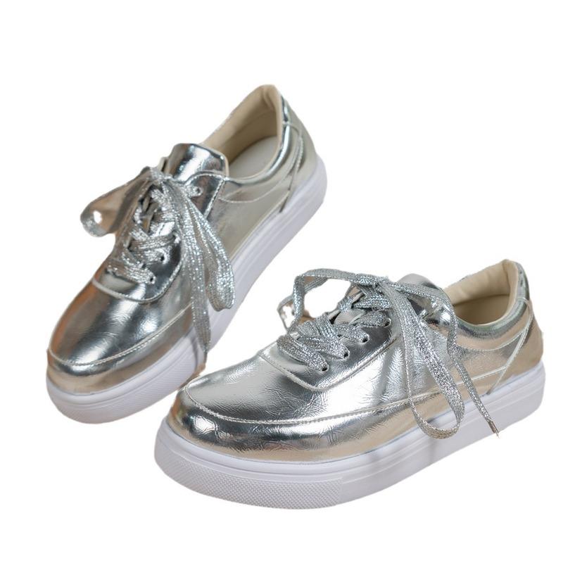 Autumn new casual single shoes women's glossy board shoes outdoor flat-soled lace-up lightweight thick-soled women's shoes