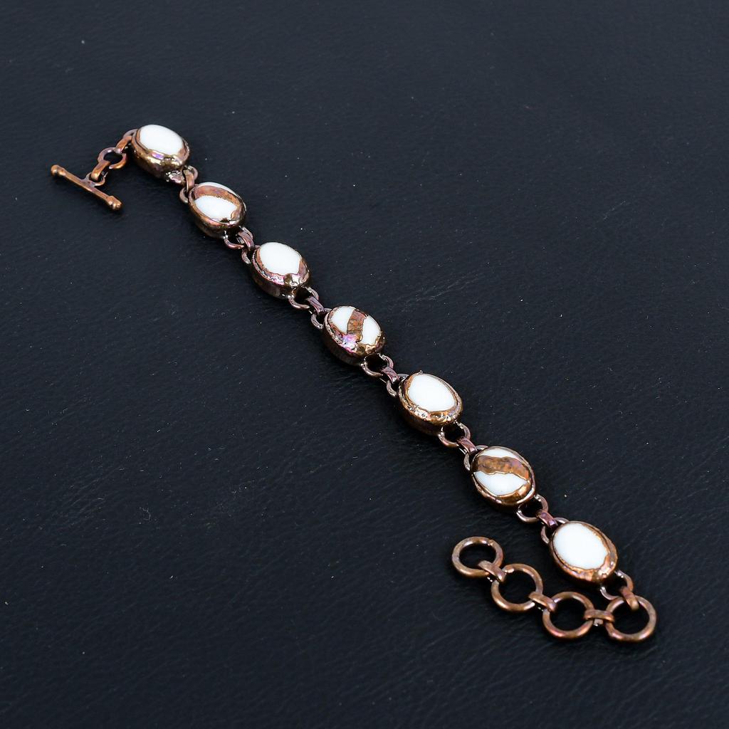 White Coral Bracelet, Handmade Gemstone Bracelet, Copper Electroformed Antique Jewelry, For Engagement Gift