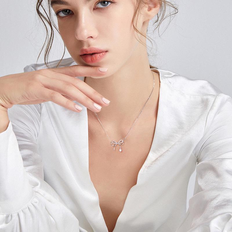 S925 Silver Bow & Butterfly Necklace Set - Trendy Christmas Gift for Her