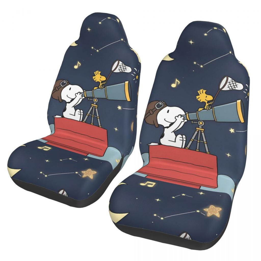 Snoopy's Leuke Honden Autostoelhoezen Voorstoelen 2 Stuks Auto Interieur Bescherming Universele Pasvorm Voor Vrachtwagens Bestelwagens Suv's Sedans
