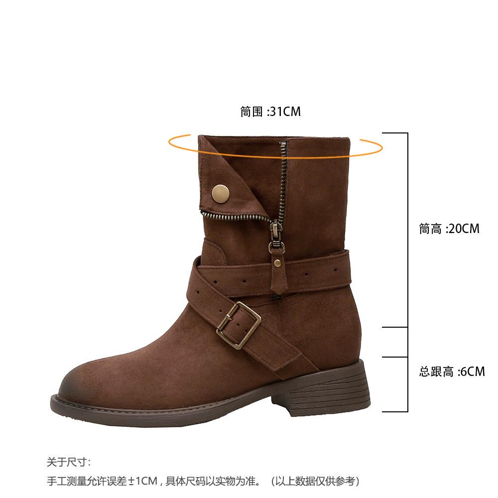 Retro polished Martin boots women's new autumn and winter thick heel non-slip suede British wind medium motorcycle boots short boots