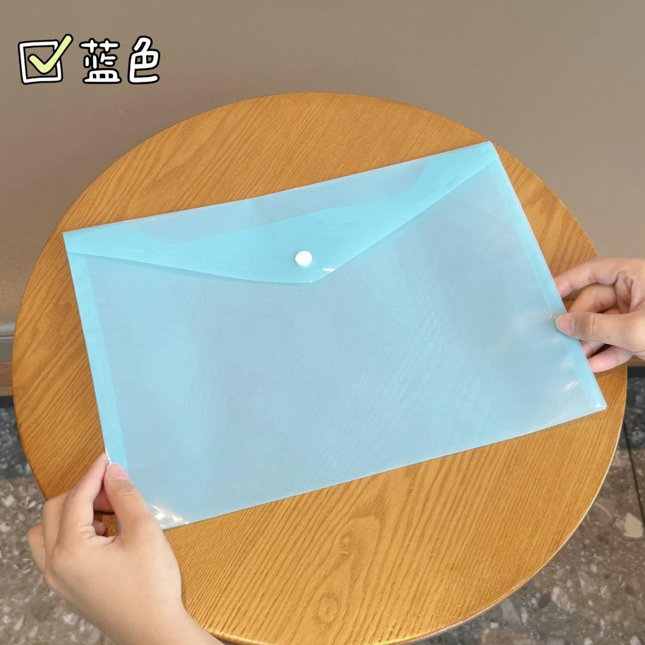 A4 Morandi Transparent Snap Button Document Folder - Waterproof Macaron Color Plastic Bag