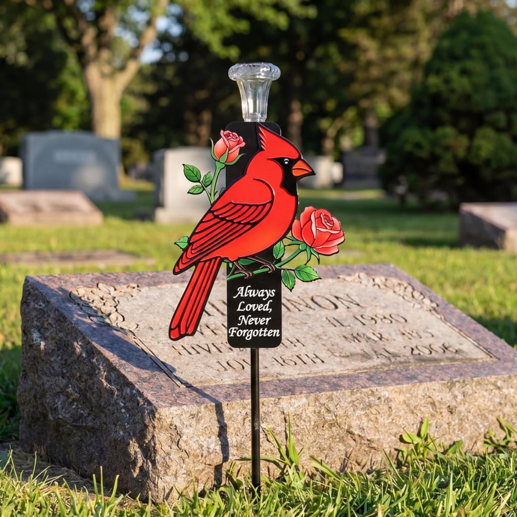 Solar Powered Cardinal Memorial Stakes with LED Cardinal Grave Markers Ground Stakes Rust-Proof for Cemetery Memorial