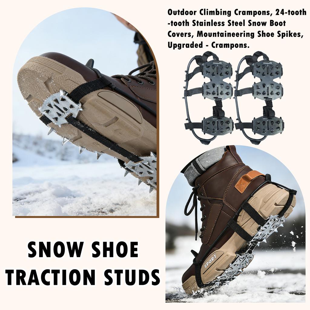 Outdoor-Steigeisen, 24-zahnig -zahnig Edelstahl-Schneeschuhabdeckungen, Bergsteigerschuhspikes, Verbessert - Steigeisen.