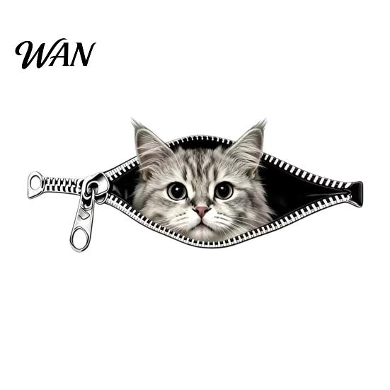 Realistic Pattern Car Sticker Stickers Zipper Cat Shape Adhesive Waterproof Scratch Cover Durable Decals for Cars Electric Vehicles Windows Cute Body
