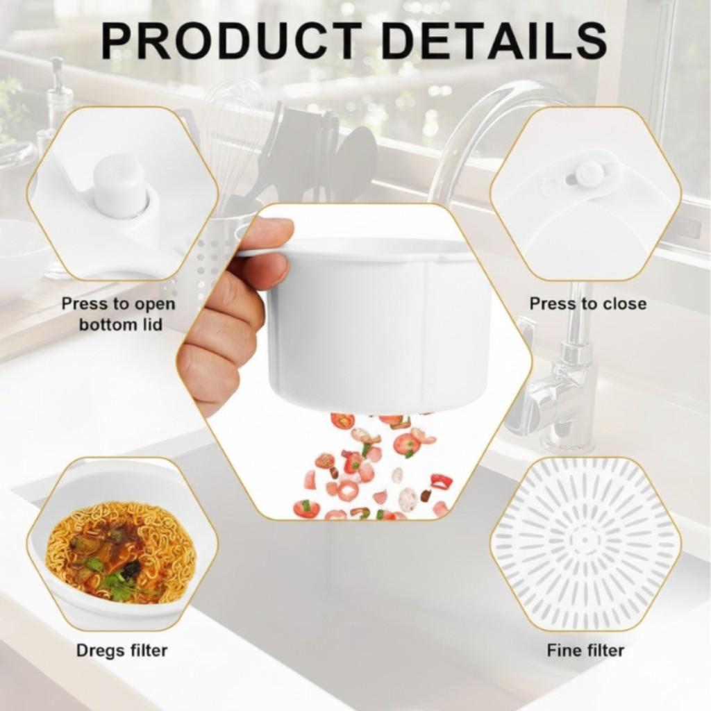Kitchen hanging sink drain basket press type automatic residue cleaning filter white12cm