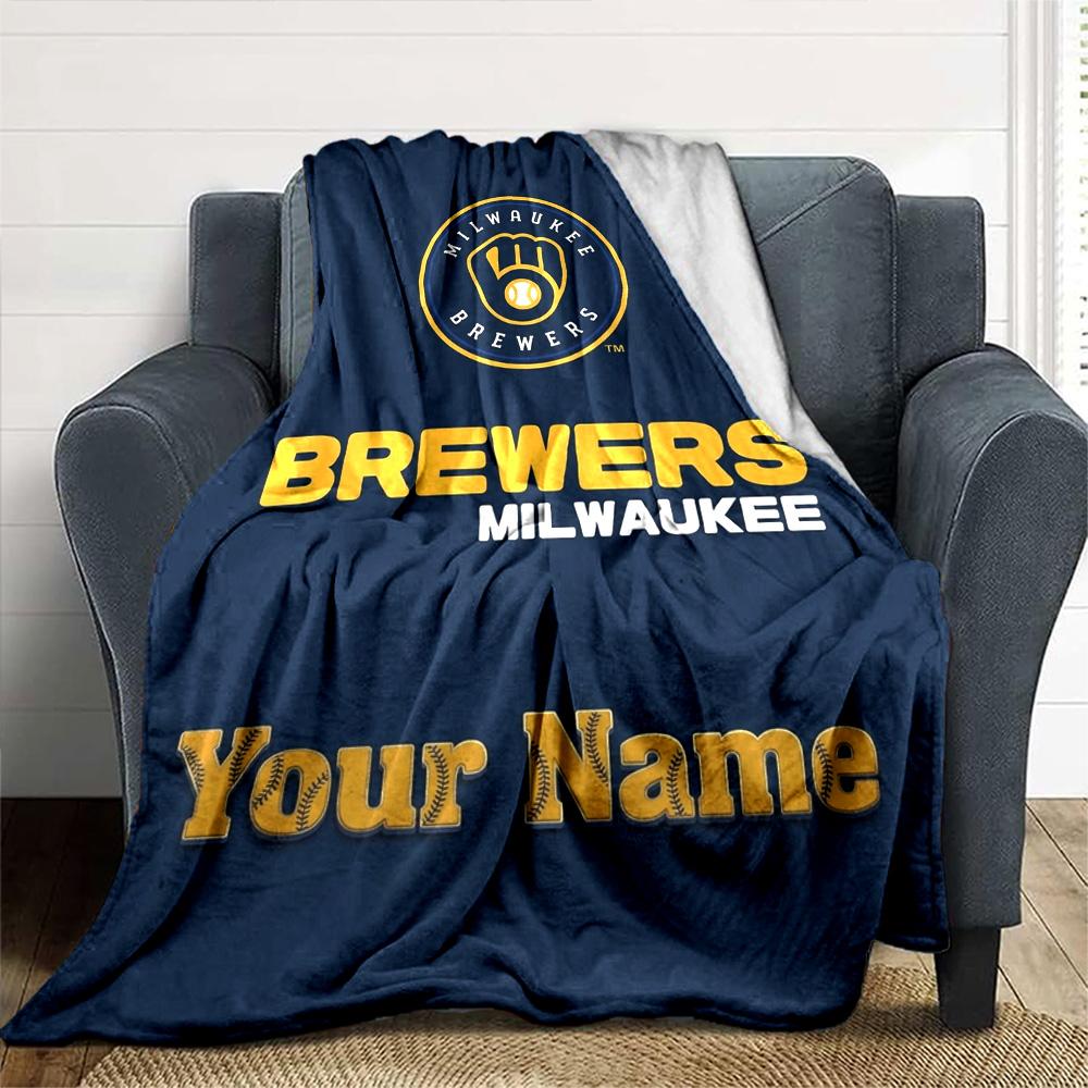 Name Custom Milwaukee Brewers Logo Print Flannel Blanket High Quality Warm Comfortable Cover for All Seasons Perfect for Gifts Home Decor
