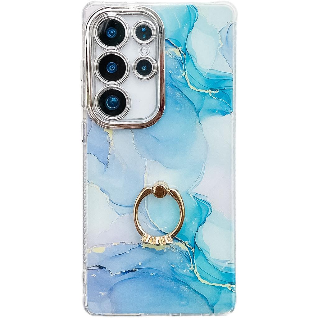 Suitable for Samsung S25ultra Phone Case IMD Electroplated Marble Patterned S24plus Ring Stand A56