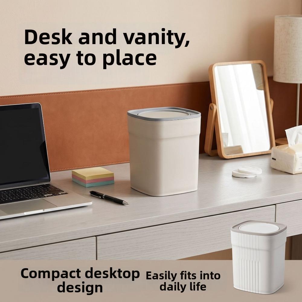 Plastic Desktop Trash Can Sealed Waste Paper Basket Durable Mini Waste Bin Bedroom