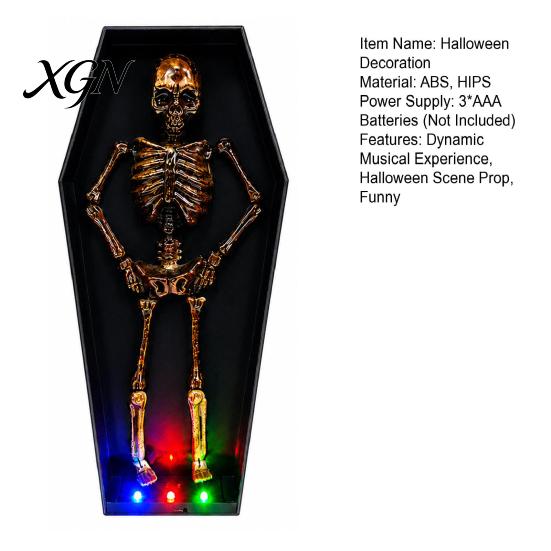Automatic Dancing Skeleton Halloween in Casket, Light Up Musical Toy with Desktop Decoration LED Lights, Spooky Animated Decor, Party Haunted